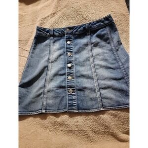 Women's Faded Glory Button Font Jean Mini‎ Skirt Stretch Medium Wash Size 6